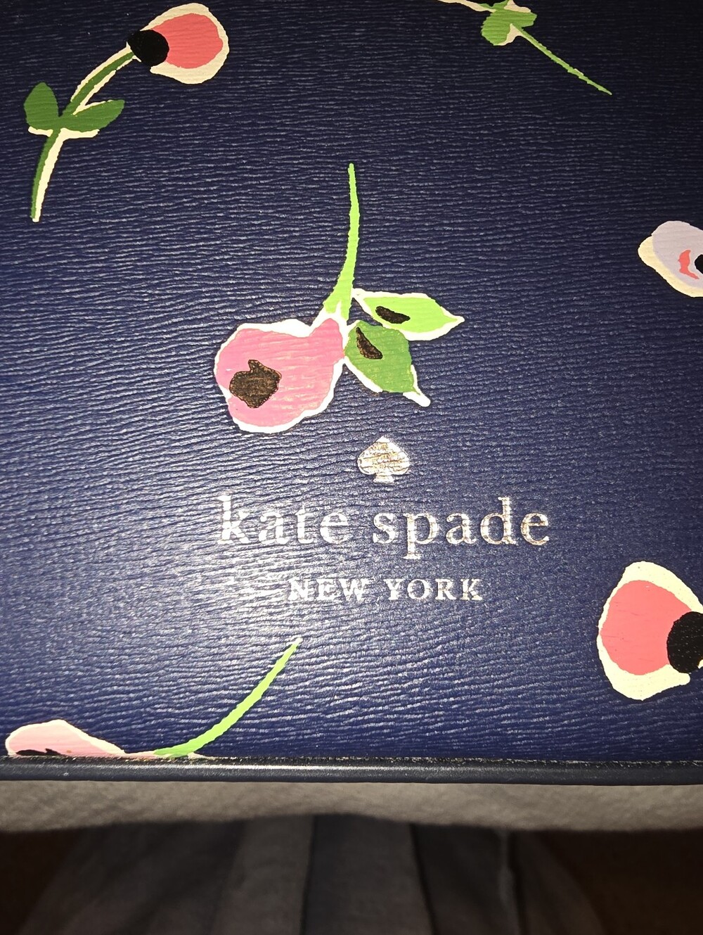 NWOT Kate Spade Navy Blue Leather Floral Rose Tote Open Top Clip Closure - Picture 4 of 8